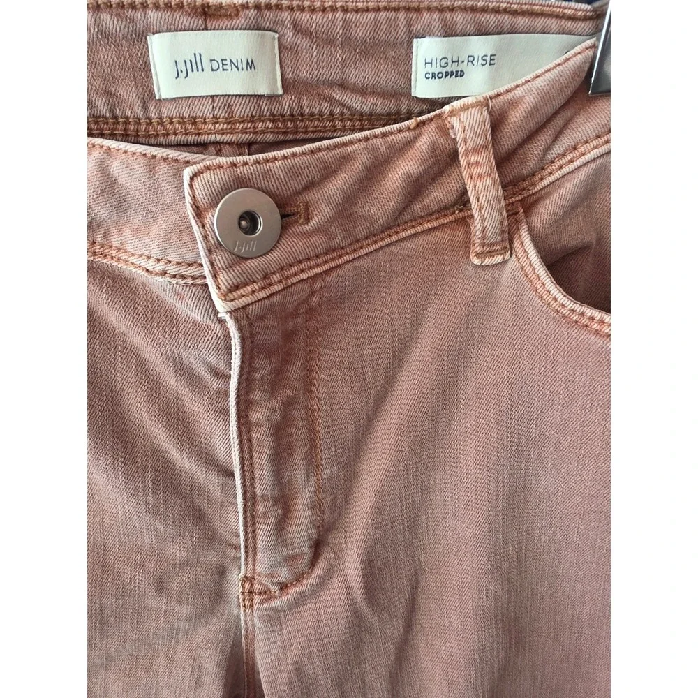 J. Jill High‎ Rise Cropped Jeans 10 Petite Womens Salmom Colored Cuffed Denim